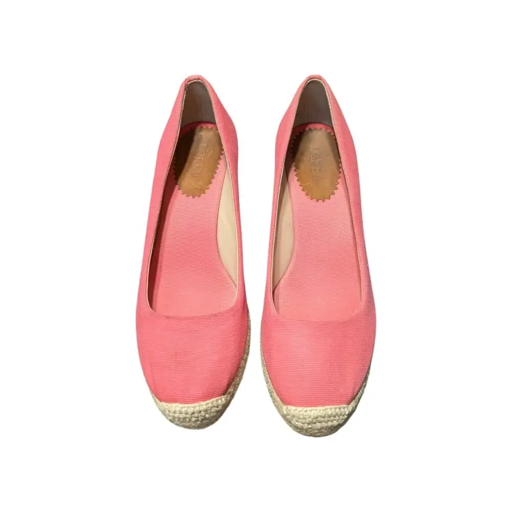 J Crew Seville Espadrille Wedges Canvas Salmon Pink Womens 7.5 Heels Summer Twee